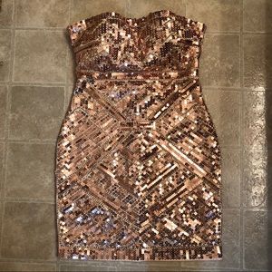 Strapless rose gold sequins dress